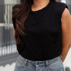 Black Sleeveless Shoulder Pad Top